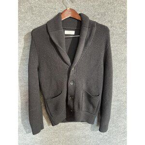 Everlane Sweater Mens Medium Black Wool Shawl Collar Cardigan Button Pockets